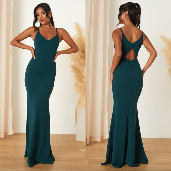 NWOT Lulus Moments‎ Of Bliss Forest Green Backless Mermaid Maxi Dress - Picture 1 of 6